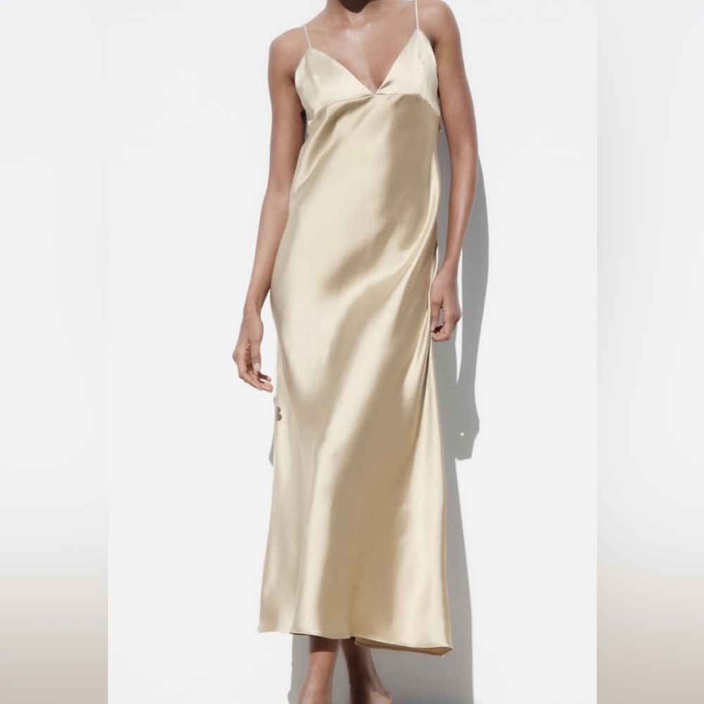 Zara gray/beige Satin Slip Dress Size XS NWT 2915/331